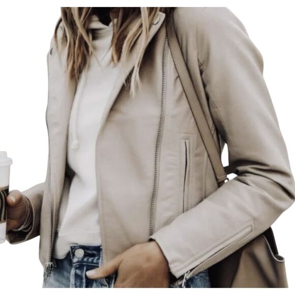 Abercrombie & Fitch Women's Vegan Leather Moto ShortJacket Light Tan Nubuck Sz S - Picture 1 of 16
